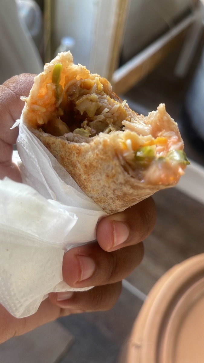 Shrimp wrap fries $ juice 